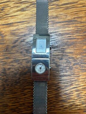 Two-Dial Stainless Steel Mesh Bracelet Watch - Silver